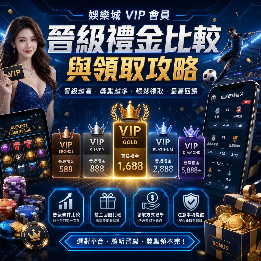 Promotional banner for VIP Gold membership with tiers Bronze to Diamond, a woman holding a VIP card, and casino visuals including a smartphone display.